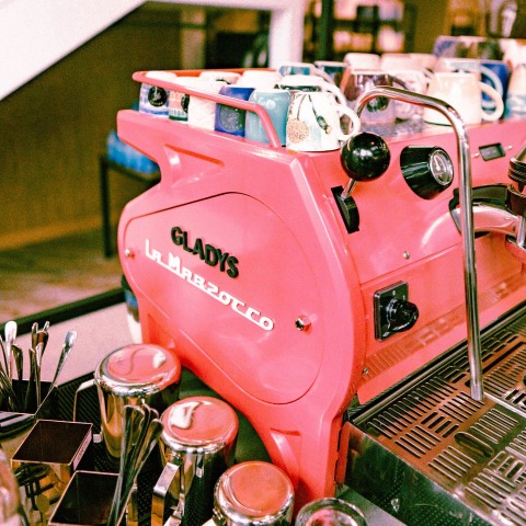 Meet Gladys! Our hot pink specialty drink machine.